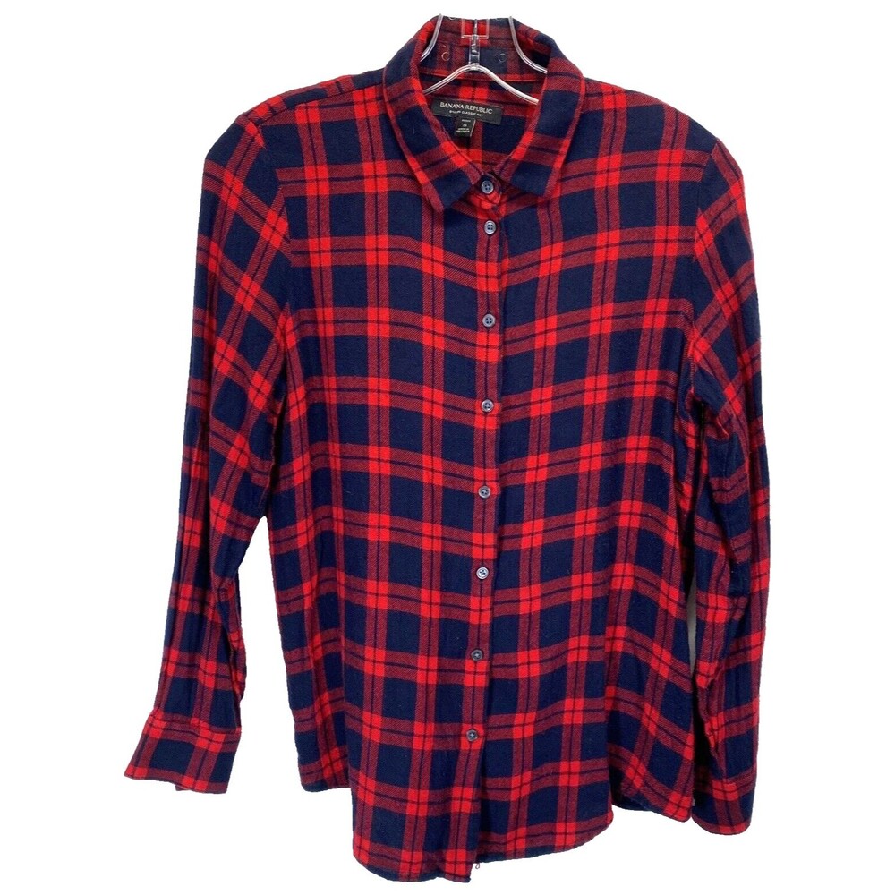 Banana Republic Dillion Classic Womens size S Shirt Long Sleeves Red/Black Plaid